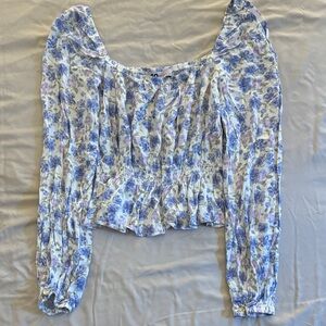 SO Blue and White Floral Crop Top